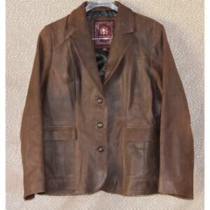 The Territory Ahead Distressed Equestrian Brown Leather Jacket Size 10P